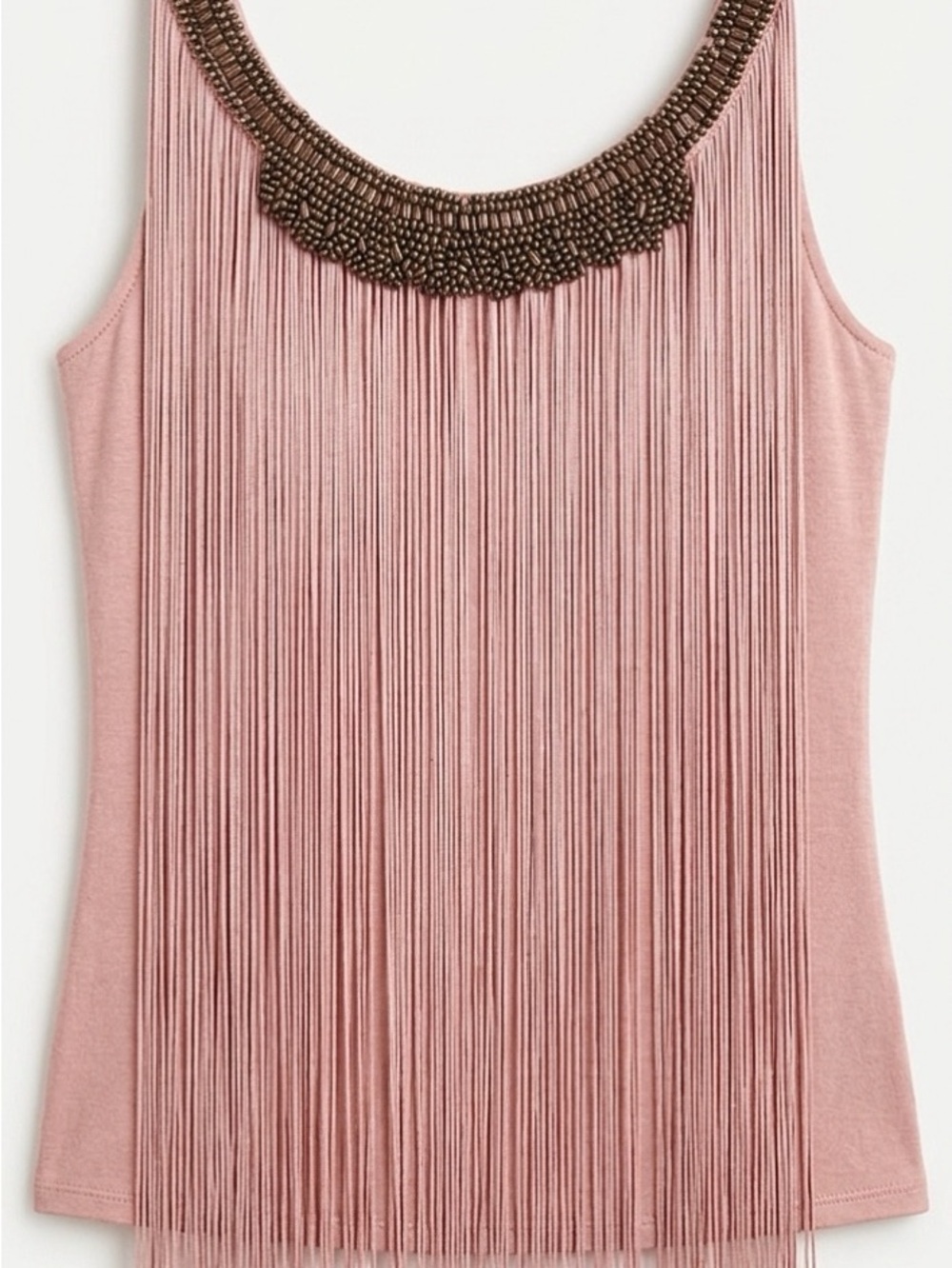 Boho Boston Proper Pink Fringe Tank with Beaded Neckline